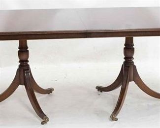 2234 - Made in England mahogany dining table banded inlay top, some scratches brass toe casters 30 x 70 x 40
