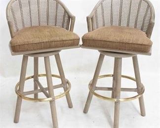 2237 - Vintage pair rattan swivel bar stools, cane back by McGuire, San Francisco great condition 43 x 22 x 17 seat height 29
