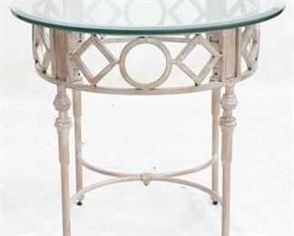 2239 - Metal round beveled glass top end table 24 1/2 x 27
