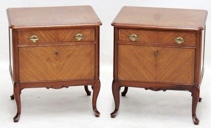 2264 - Pair French satinwood inlay bedside stands 20 x 18 1/2 x 14 1/2
