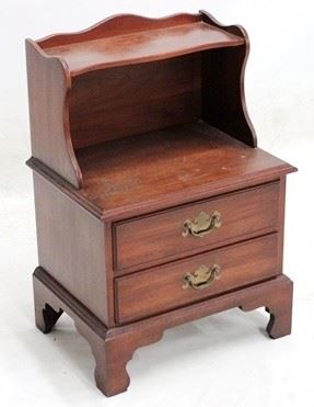 2265 - Henkel Harris step down bedside stand 2 drawers, solid black cherry 30 1/2 x 21 x 15 1/2
