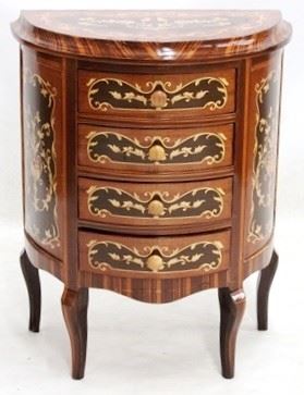 2266 - French inlaid demilune 4 drawer stand 34 x 26 1/2 x 15
