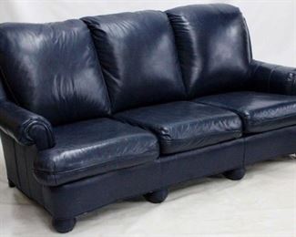2299 - Blue leather sofa 37 x 79 x 32