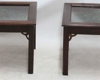 2323 - Matched pair shadowbox glass top tables 17 x 22 1/2 x 22 1/2
