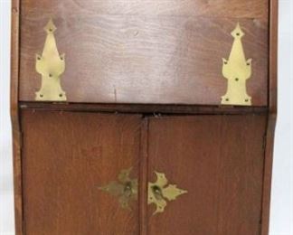 2344 - Vintage spoon carved oak Larkin desk Unusual brass hardware beveled mirror inset gallery 54 x 26 x 15
