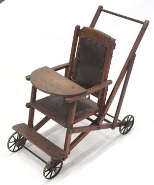 2383 - Wooden convertible high chair / stroller 29 x 14 1/2 x 28 (low position)
