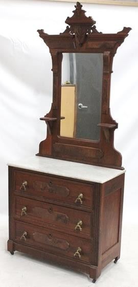 2388 - Victorian walnut marble top dresser w/ mirror 83 x 36 x 17
