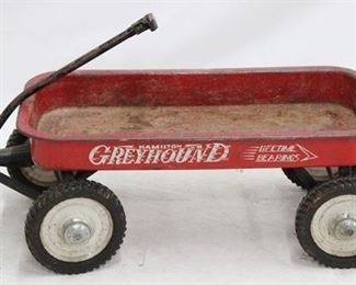 2392 - Vintage Greyhound red wagon 14 x 34 1/2 x 16 1/2
