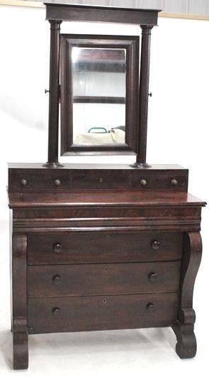 2394 - Period Empire chest with tilt mirror Rolled foot with key 86 x 46 1/2 x 24 1/2
