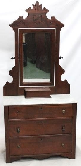 2396 - Victorian walnut marble top dresser w/ mirror 78 x 36 x 17
