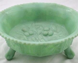 2437 - Jadeite butterfly & berry 3 footed bowl 3 1/2 x 9
