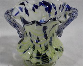 2469 - "End of Day" Art Glass double handled Vase 4" tall
