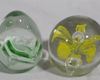 2474 - Pair of Glass Paperweights 3" tall
