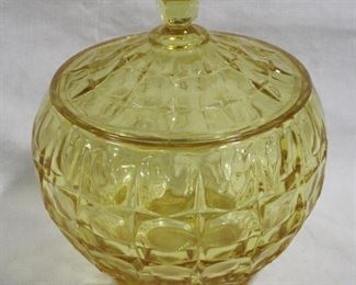 2485 - Vintage Indiana Glass Yellow Mist Biscuit Jar 9 x 7
