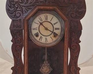 2875 - Sessions vintage carved mantle clock with pendulum, no key 23 x 15 x 4 1/2
