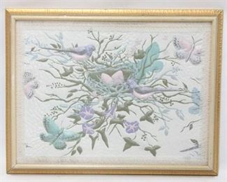 2906 - Framed quilting of birds & flowers 20 x 26
