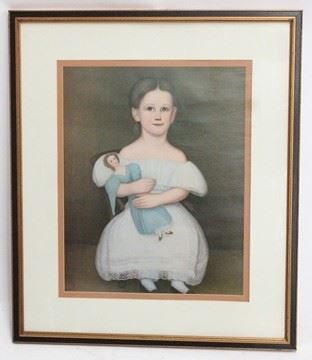 2908 - Framed print of girl with doll 28 1/2 x 24 1/2
