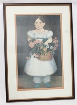 2909 - Framed print of girl with flowers 36 x 25
