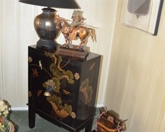 Asian style Cabinet, Lamp ,  Horse 