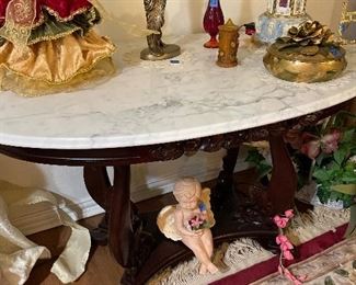 Oval marble top oval parlor table