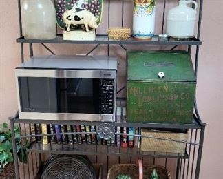 Vintage Green Metal Bakers Rack with 4 shelves