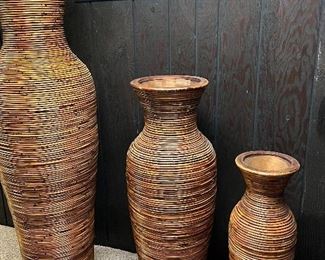 Pencil reed rattan storage/ vases;
59", 42", 31" tall