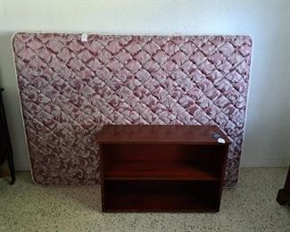 SMALL MAHOGANY BOOKCASE, DOUBLE MATTRESS