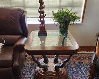 Tiered African Animal Lamp and Horn Stand Side Table - nice! 