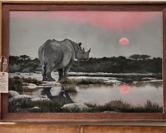 Rhino and Setting Sun by Shirlee - A very nice Original. 