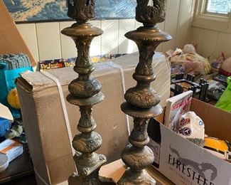 Super fantastic tall brass candle holder pair.
