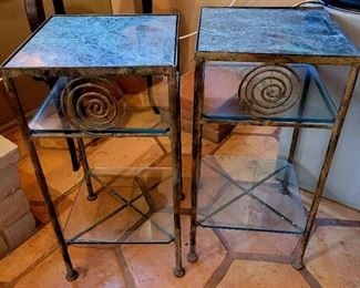 Two bronze side tables