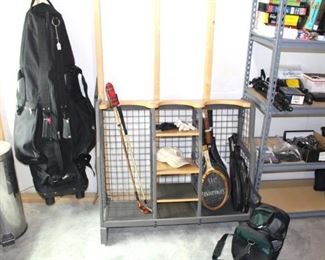 Golf, hockey & tennis equipment.