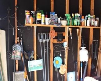 Large amount of garden elements and garden supplies.
