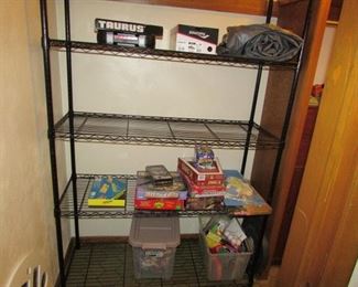 wire shelf and games