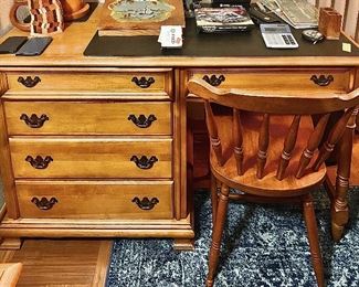Early American style wood desk with chair