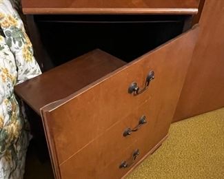 Sewing cabinet - front pulls out to reveal a seat that opens up to a compartment that originally contained a sewing machine