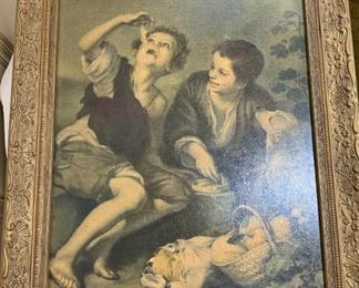 Textured Murillo Reproduction Print " The Pie Eater"