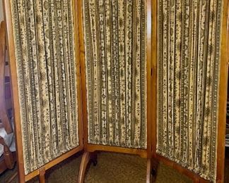 Vintage Folding Fabric and wood  Room Screen 