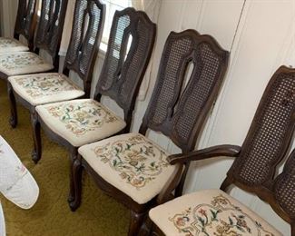 Cane back chairs with needle point seats