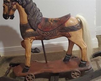 Antique hand carved rocking carousel horse 