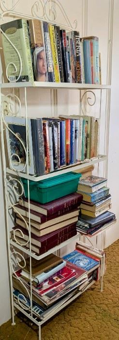 Vintage bakers rack with books
