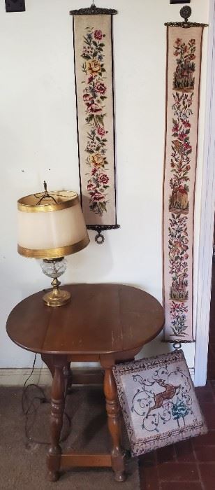 Embroidered bell pulls & drop leaf table