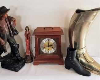 Boot statues and  mantle clock