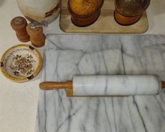 Marble Pastry Slab and rolling pin 