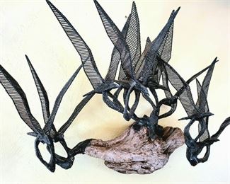 "Seagulls" Mid-Century Modern Wall Sculpture of welded steel and driftwood by Oregon Artist DELBERT HODGES $595 or bid #22