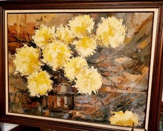Yellow Mums, oil on canvas by PAYTON ROWELL 1978 $150 or bid #4
