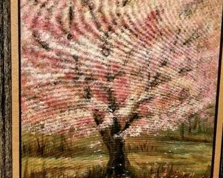 Pink Blossoming Tree, oil on canvas by PAYTON ROWELL 1969 $195 or bid #1