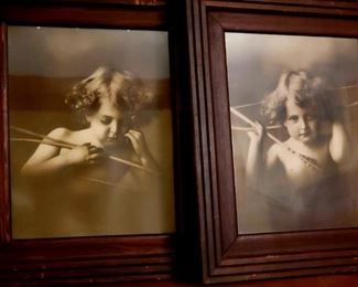 Pair Antique Cupid Framed Photos $129 or bid #23
