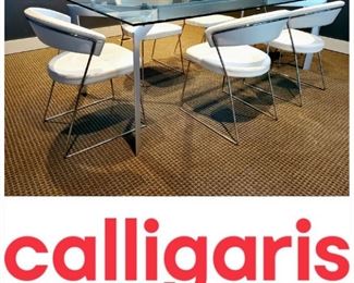 Set of 6 white leather dining chairs Made in Italy by Calligaris #1