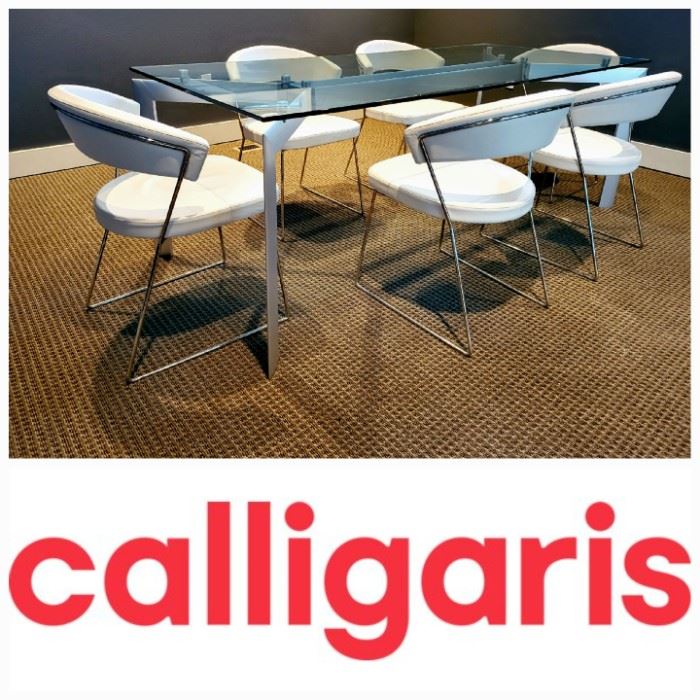 Set of 6 white leather dining chairs Made in Italy by Calligaris #1